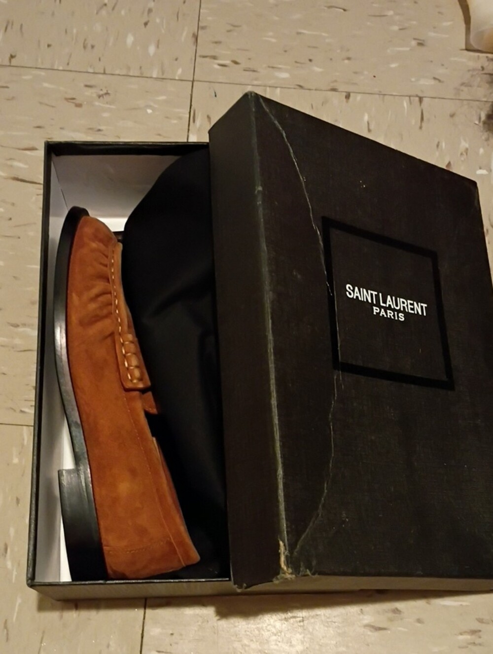 Saint Laurent Tan Suede Penny Loafers